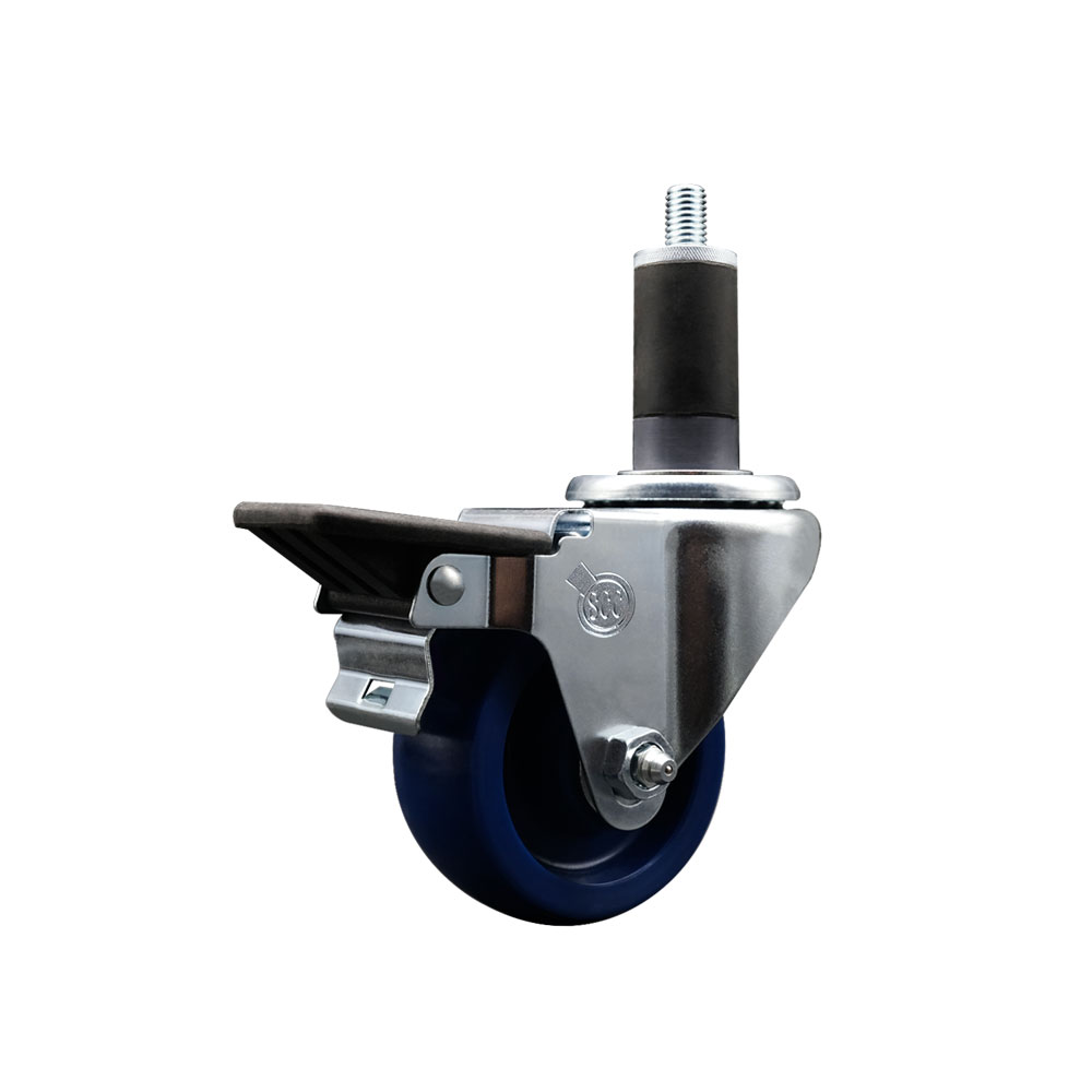 SCC-EX20S314-SPUS-PLB-114 Solid Polyurethane Expanding Stem Swivel Caster with 3 in. Blue Wheel & 1.25 in. Stem & Posi Locking Brake