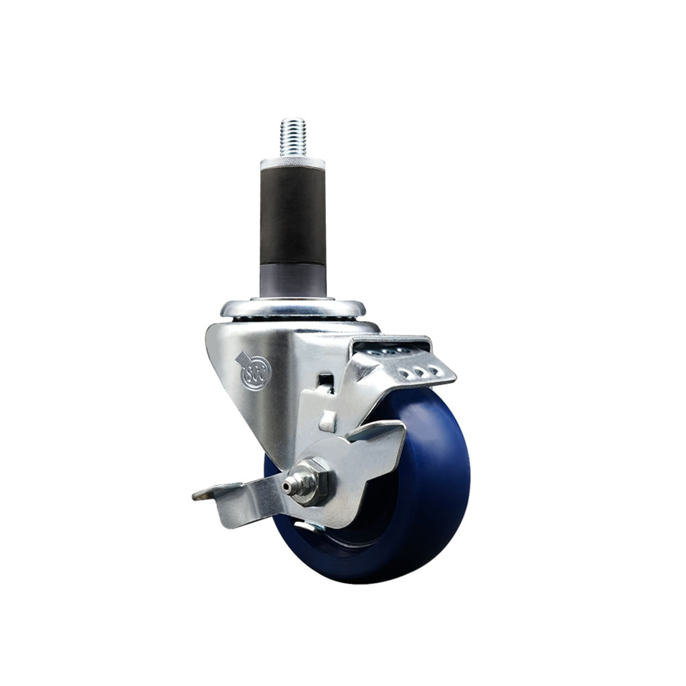 SCC-EX20S314-SPUS-TLB-114 Solid Polyurethane Expanding Stem Swivel Caster with 3 in. Blue Wheel & 1.25 in. Stem & Top Locking Brake