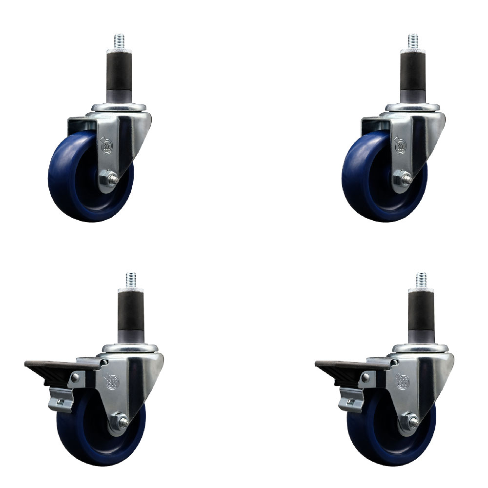 SCC-EX20S3514-SPUS-2-PLB-2-114 Solid Polyurethane Swivel Expanding Stem Caster with 3.5 in. Blue Wheels & 1.25 in. Stems - Set of 4
