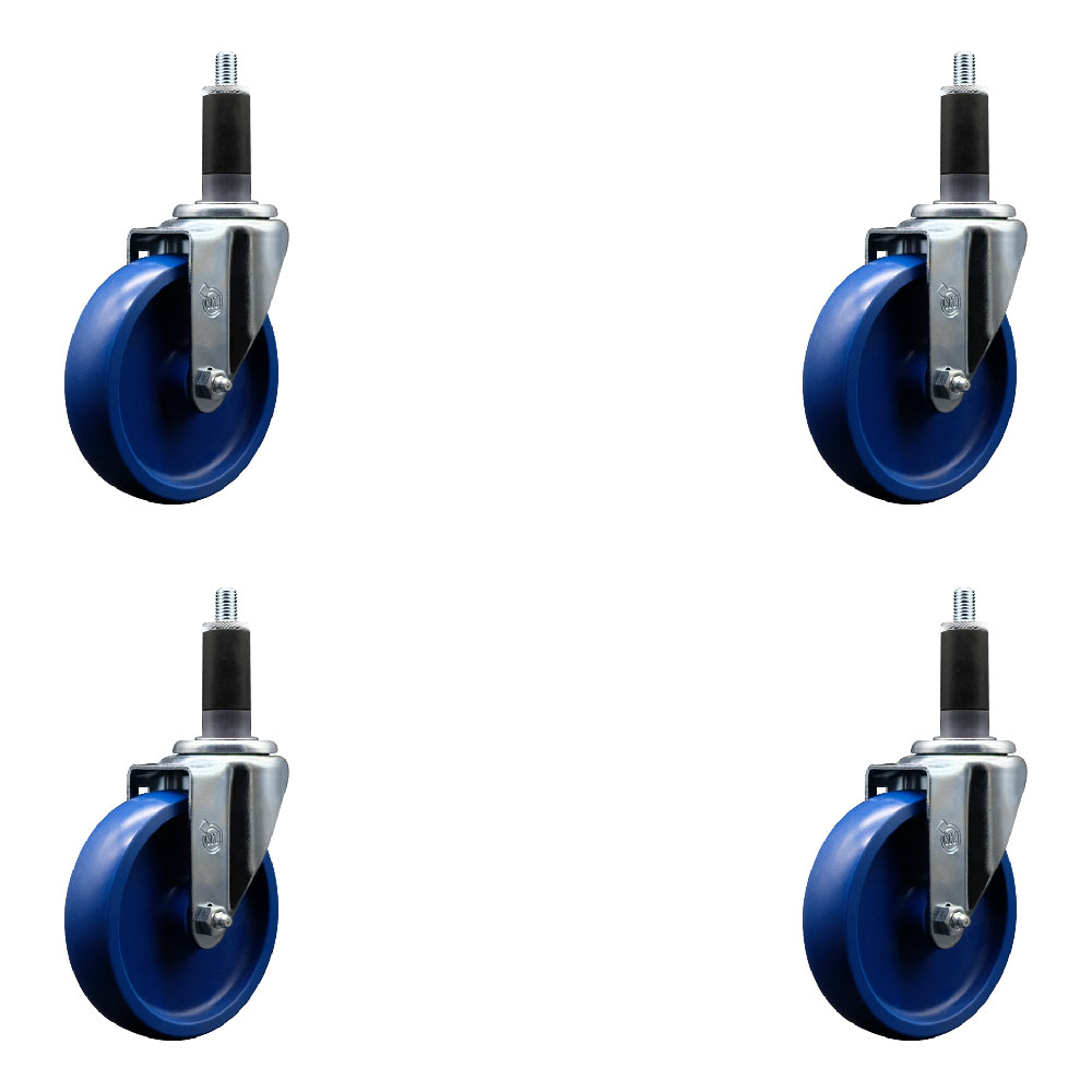 SCC-EX20S514-SPUS-118-4 Solid Polyurethane Swivel Expanding Stem Caster with 5 in. Blue Wheels & 1.13 in. Stems - Set of 4