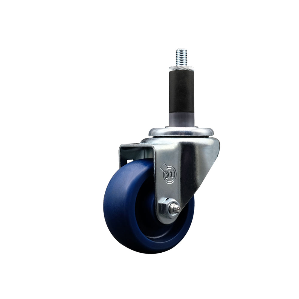 SCC-SSEX20S314-SPUS-118 Stainless Steel Solid Polyurethane Expanding Stem Swivel Caster with 3 in. Blue Wheel & 1.13 in. Stem