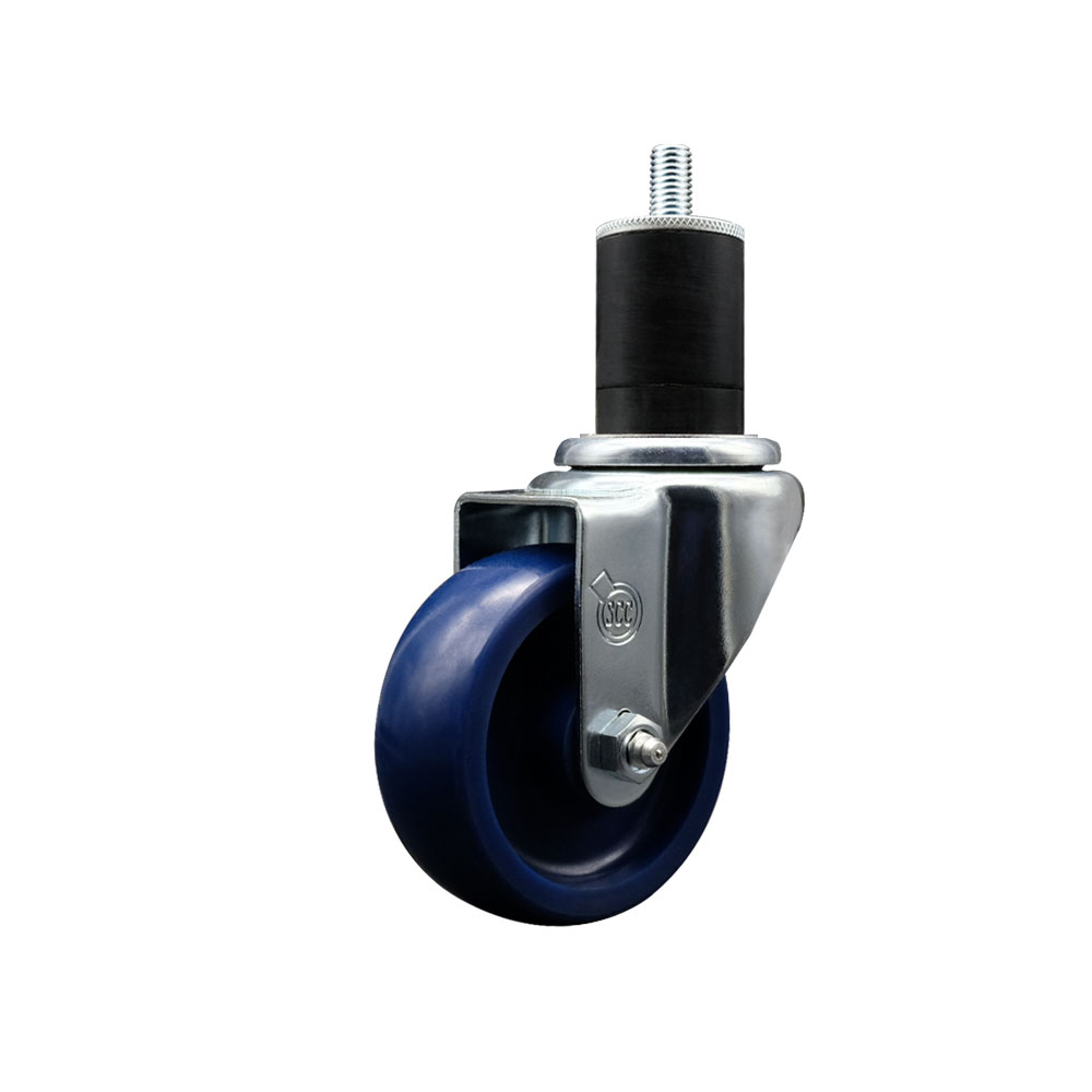 SCC-EX20S3514-SPUS-134 Solid Polyurethane Expanding Stem Swivel Caster with 3.5 in. Blue Wheel & 1.75 in. Stem