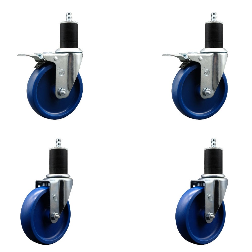 SCC-EXTTL20S514-SPUS-2-S-2-134 Solid Polyurethane Swivel Expanding Stem Caster with 5 in. Blue Wheels & 1.75 in. Stems - Set of 4