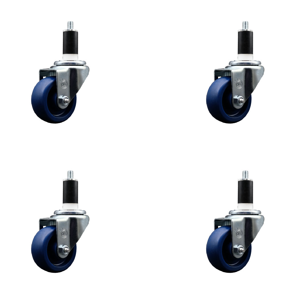 SCC-EX20S314-SPUS-138-4 Solid Polyurethane Swivel Expanding Stem Caster with 3 in. Blue Wheels & 1.38 in. Stems - Set of 4