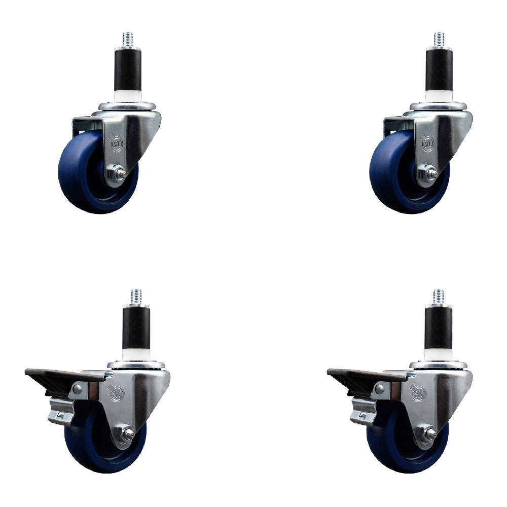 SCC-EX20S314-SPUS-2-PLB-2-138 Solid Polyurethane Swivel Expanding Stem Caster with 3 in. Blue Wheels & 1.38 in. Stems - Set of 4