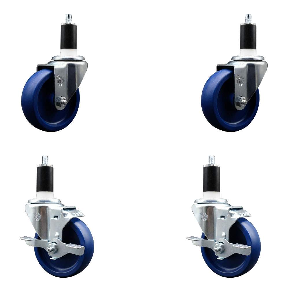 SCC-EX20S414-SPUS-2-TLB-2-138 Solid Polyurethane Swivel Expanding Stem Caster with 4 in. Blue Wheels & 1.38 in. Stems - Set of 4