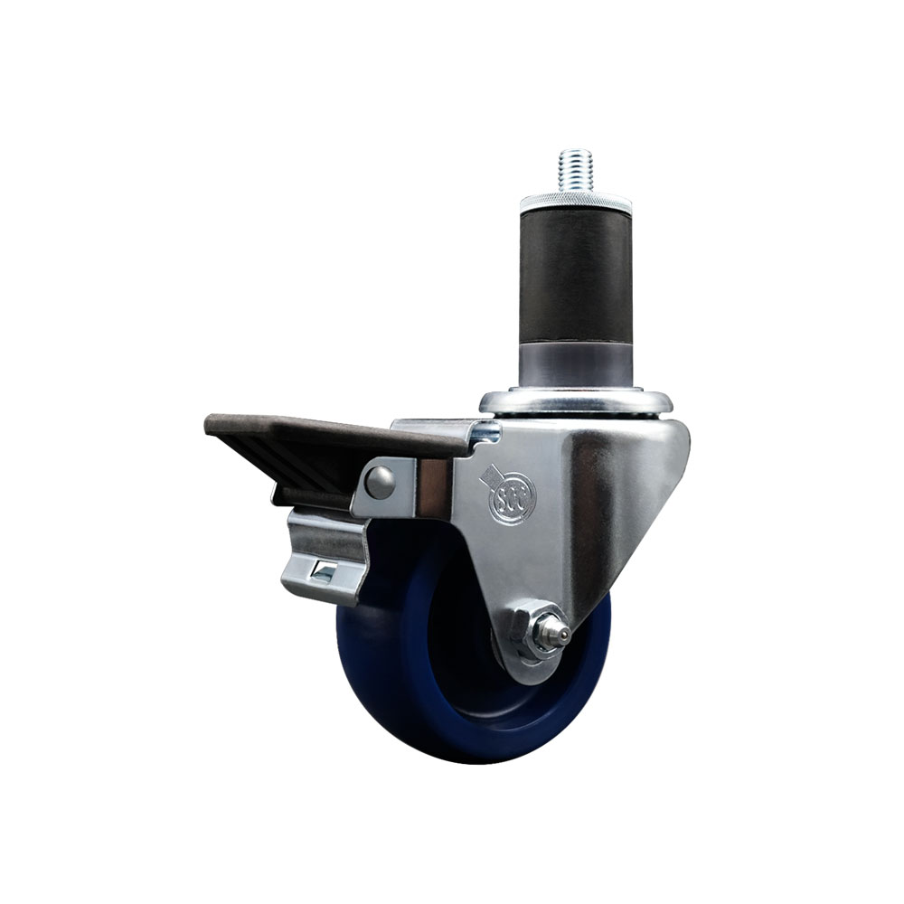 SCC-EX20S314-SPUS-PLB-158 Solid Polyurethane Expanding Stem Swivel Caster with 3 in. Blue Wheel & 1.63 in. Stem & Posi Locking Brake