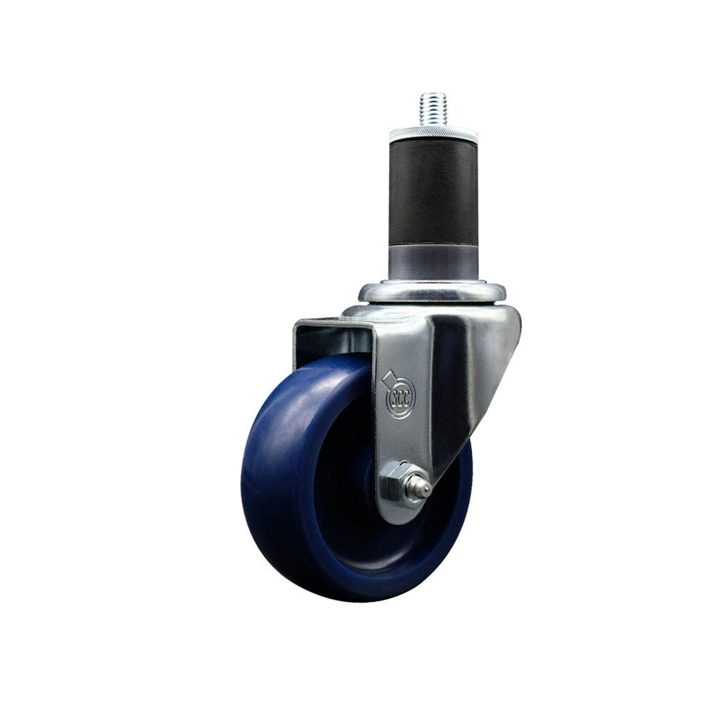SCC-EX20S3514-SPUS-158 Solid Polyurethane Expanding Stem Swivel Caster with 3.5 in. Blue Wheel & 1.63 in. Stem