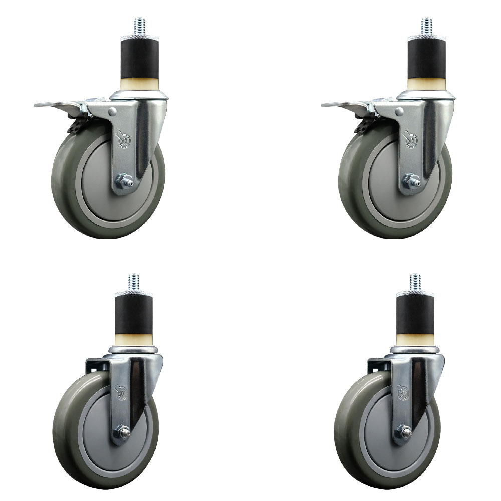 SCC-EXTTL20S514-PPUB-2-S-2-178 Polyurethane Swivel Expanding Stem Caster with 5 in. Gray Wheels & 1.87 in. Stems - Set of 4