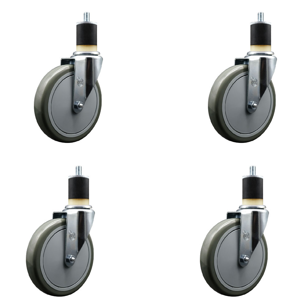 SCC-EX20S614-PPUB-178-4 Polyurethane Swivel Expanding Stem Caster with 6 in. Gray Wheels & 1.87 in. Stems - Set of 4