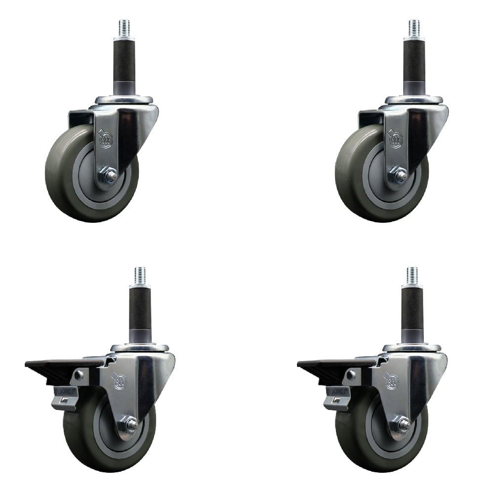 SCC-EX20S3514-PPUB-2-PLB-2-1 Polyurethane Swivel Expanding Stem Caster with 3.5 in. Gray Wheels & 1 in. Stems - Set of 4