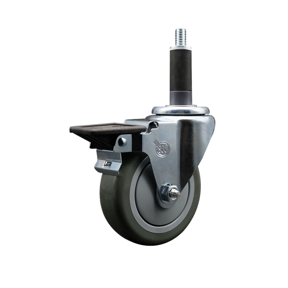 SCC-EX20S414-PPUB-PLB-1 Polyurethane Expanding Stem Swivel Caster with 4 in. Gray Wheel & 1 in. Stem & Posi Locking Brake