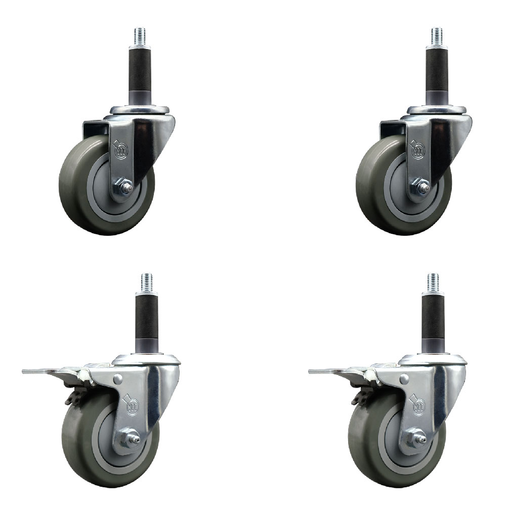 SCC-SSEXTTL20S3514-PPUB-2-S-2-1 Stainless Steel Polyurethane Swivel Expanding Stem Caster with 3.5 in. Gray Wheels & 1 in. Stems - Set of 4