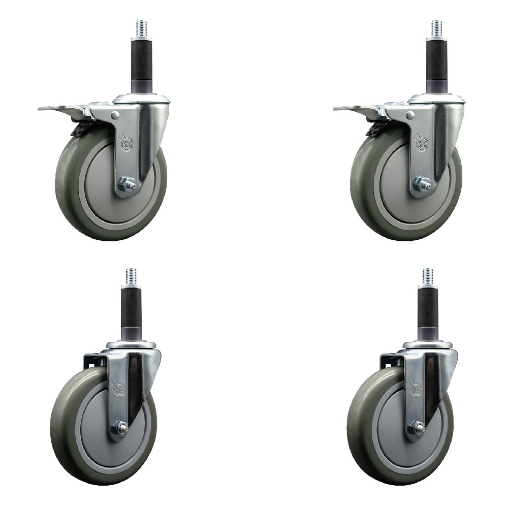 SCC-SSEXTTL20S514-PPUB-2-S-2-1 Stainless Steel Polyurethane Swivel Expanding Stem Caster with 5 in. Gray Wheels & 1 in. Stems - Set of 4
