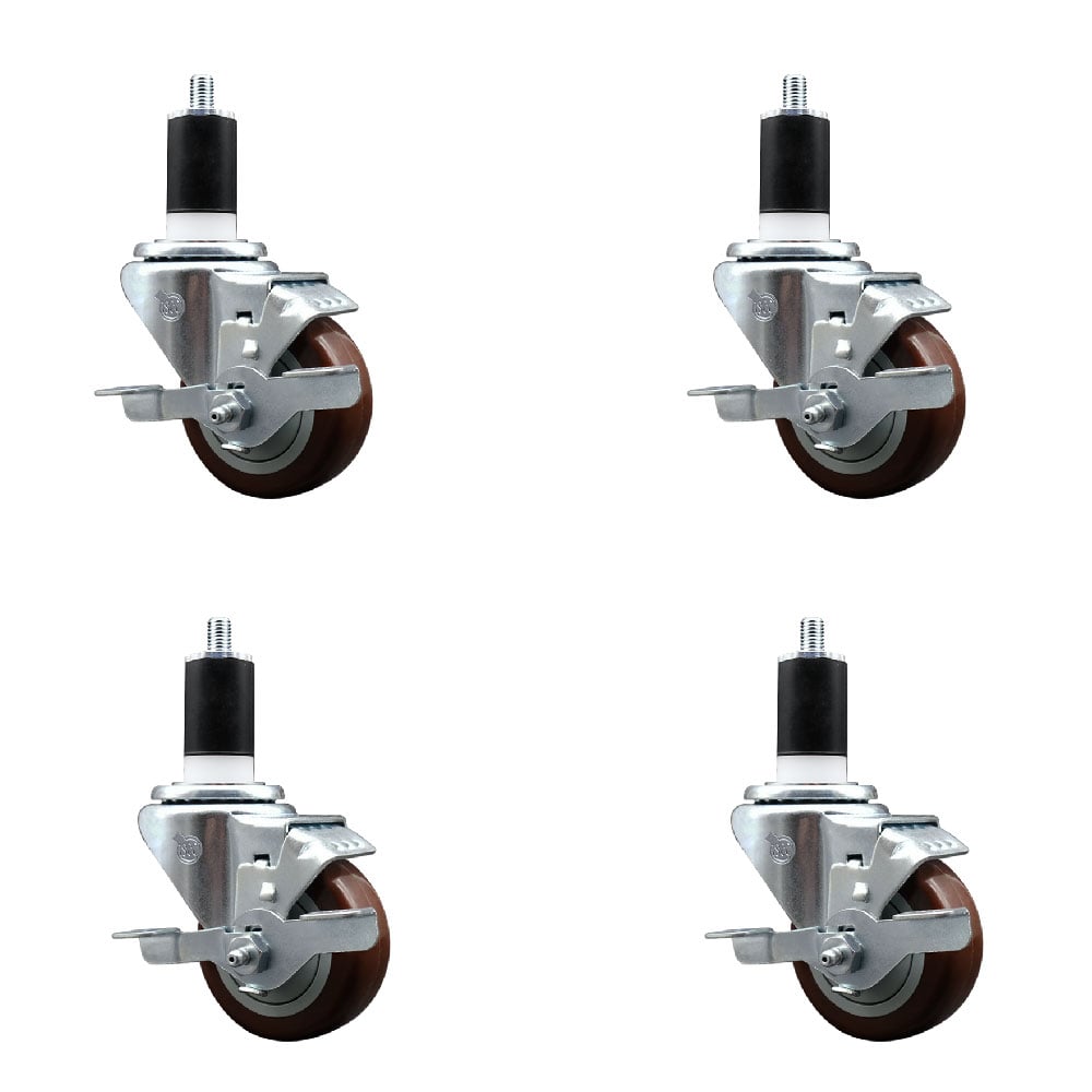 SCC-EX20S314-PPUB-MRN-TLB-112-4 Polyurethane Swivel Expanding Stem Caster with 3 in. Maroon Wheels & 1.5 in. Stems - Set of 4