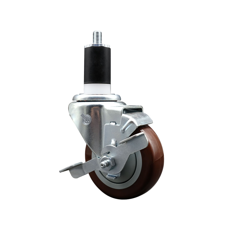 SCC-EX20S3514-PPUB-MRN-TLB-112 Polyurethane Expanding Stem Swivel Caster with 3.5 in. Maroon Wheel & 1.5 in. Stem & Top Locking Brake