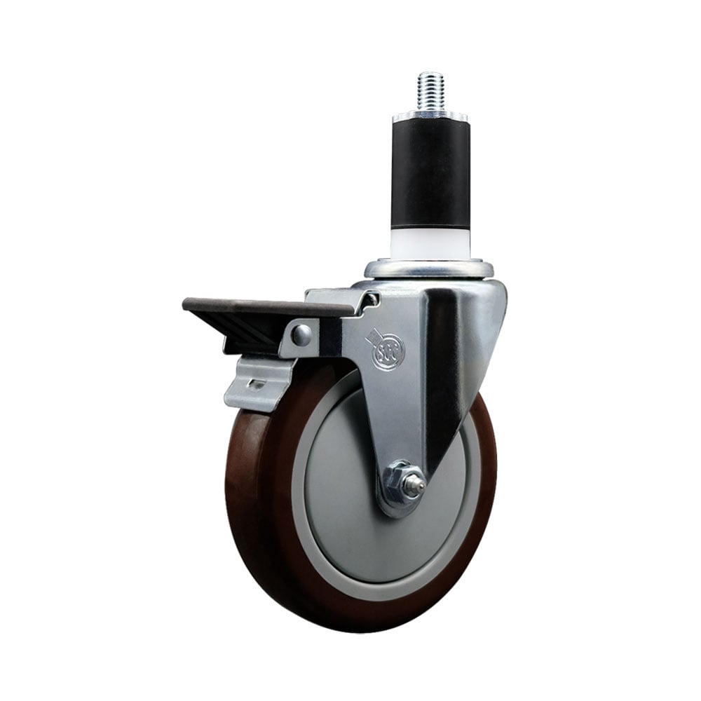 SCC-EX20S514-PPUB-MRN-PLB-112 Polyurethane Expanding Stem Swivel Caster with 5 in. Maroon Wheel & 1.5 in. Stem & Posi Locking Brake