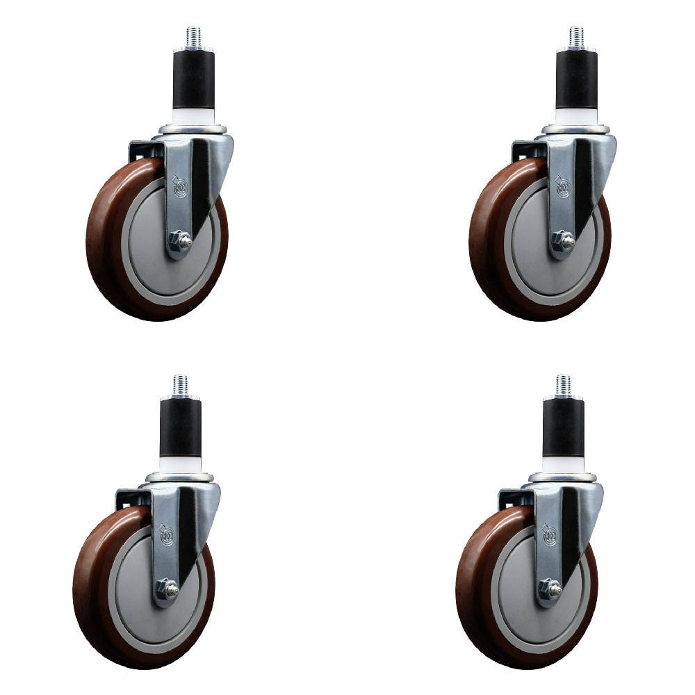 SCC-EX20S514-PPUB-MRN-112-4 Polyurethane Swivel Expanding Stem Caster with 5 in. Maroon Wheels & 1.5 in. Stems - Set of 4