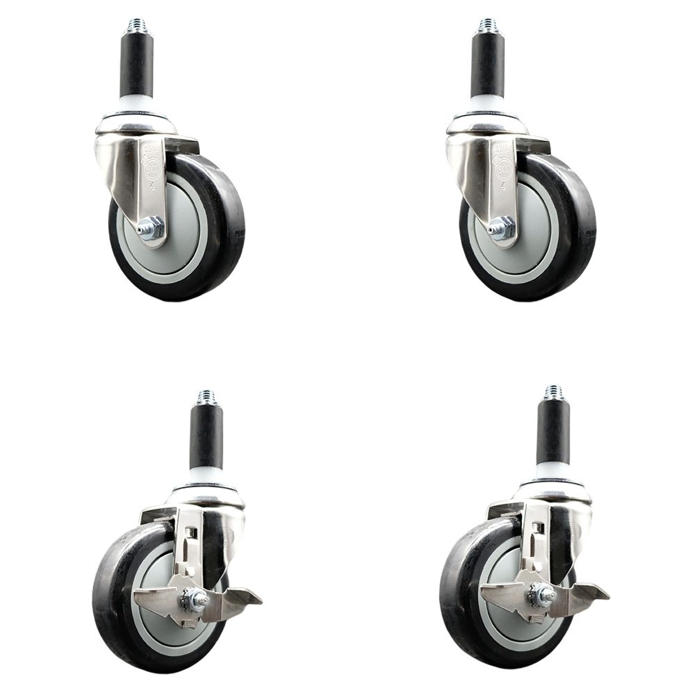 Polyurethane Swivel Stem Caster with 4 in. Black Caster Wheels, 1.13 in. Expanding Stems - 316 Stainless Steel Casters - Set of 4