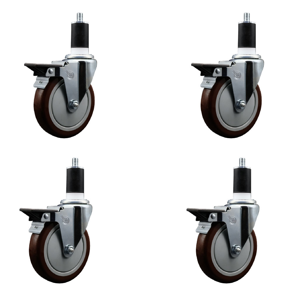SCC-EX20S514-PPUB-MRN-PLB-112-4 Polyurethane Swivel Expanding Stem Caster with 5 in. Maroon Wheels & 1.5 in. Stems - Set of 4