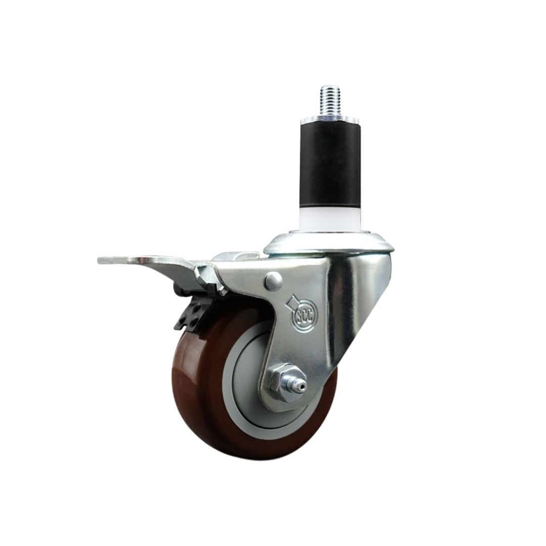 SCC-SSEXTTL20S314-PPUB-MRN-112 Stainless Steel Polyurethane Expanding Stem Swivel Caster with 3 in. Maroon Wheel & 1.5 in. Stem & Total Locking Brake