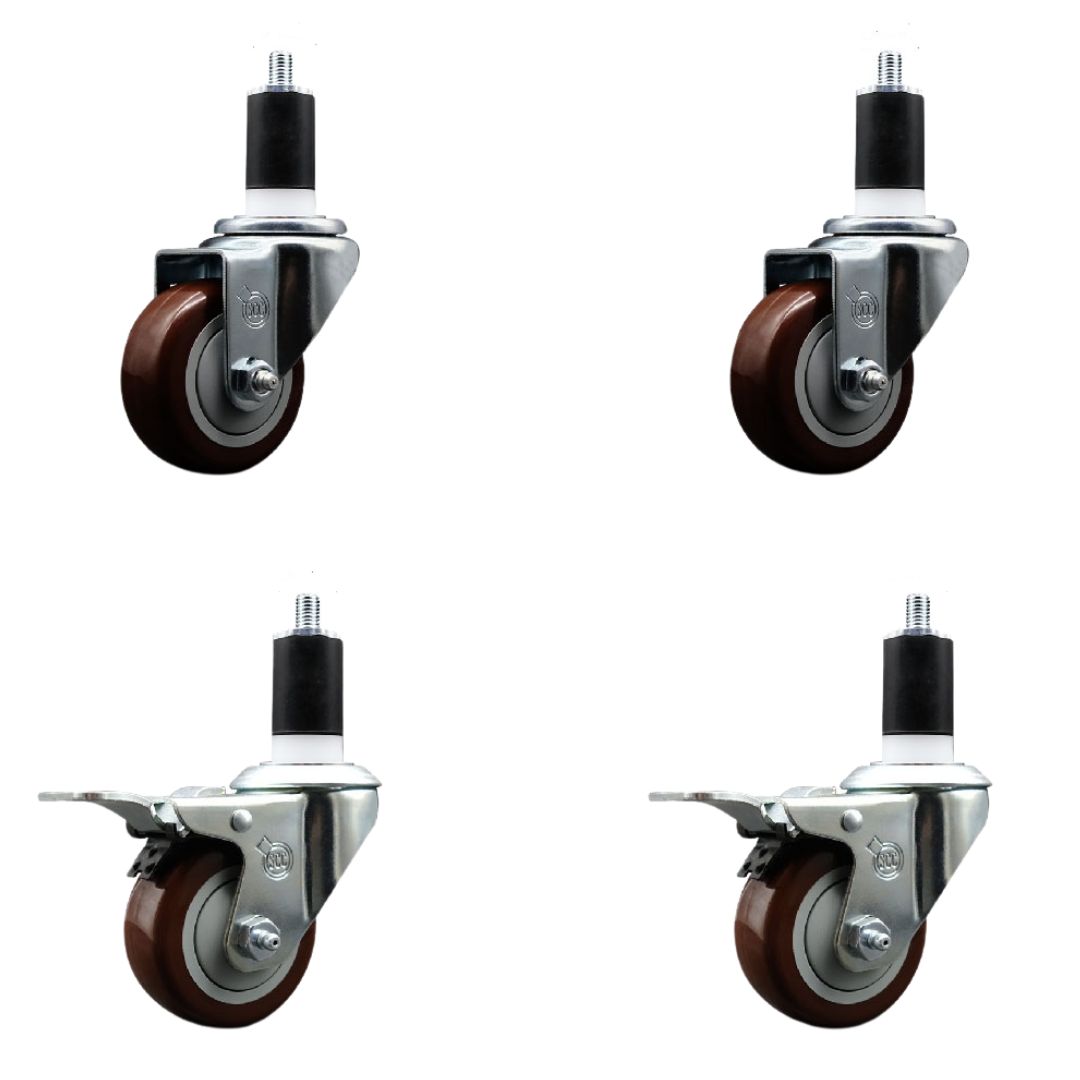 SCC-SSEXTTL20S314-PPUB-MRN-2-S-2-112 Stainless Steel Polyurethane Swivel Expanding Stem Caster with 3 in. Maroon Wheels & 1.5 in. Stems - Set of 4