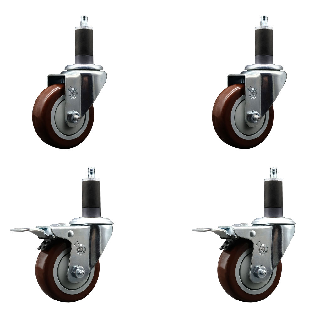 SCC-EXTTL20S3514-PPUB-MRN-2-S-2-114 Polyurethane Swivel Expanding Stem Caster with 3.5 in. Maroon Wheels & 1.25 in. Stems - Set of 4
