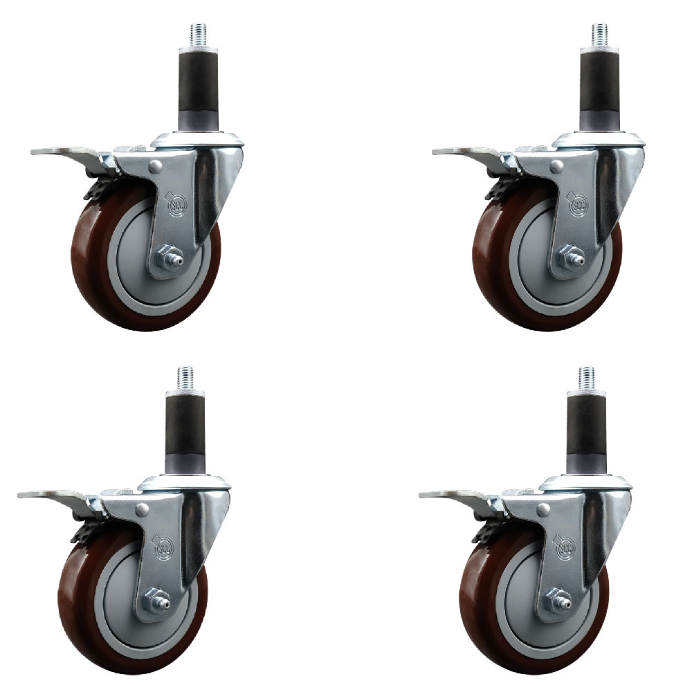 SCC-EXTTL20S414-PPUB-MRN-114-4 Polyurethane Swivel Expanding Stem Caster with 4 in. Maroon Wheels & 1.25 in. Stems - Set of 4