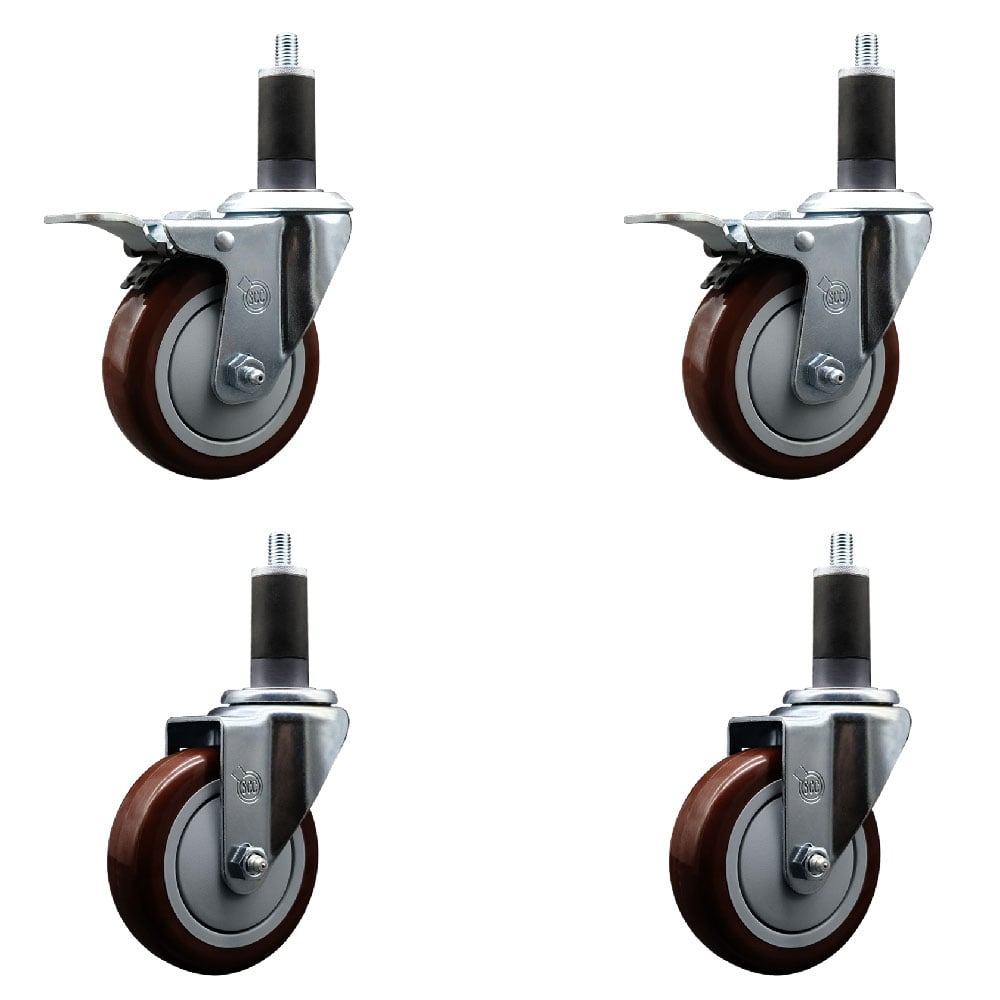SCC-EXTTL20S414-PPUB-MRN-2-S-2-114 Polyurethane Swivel Expanding Stem Caster with 4 in. Maroon Wheels & 1.25 in. Stems - Set of 4
