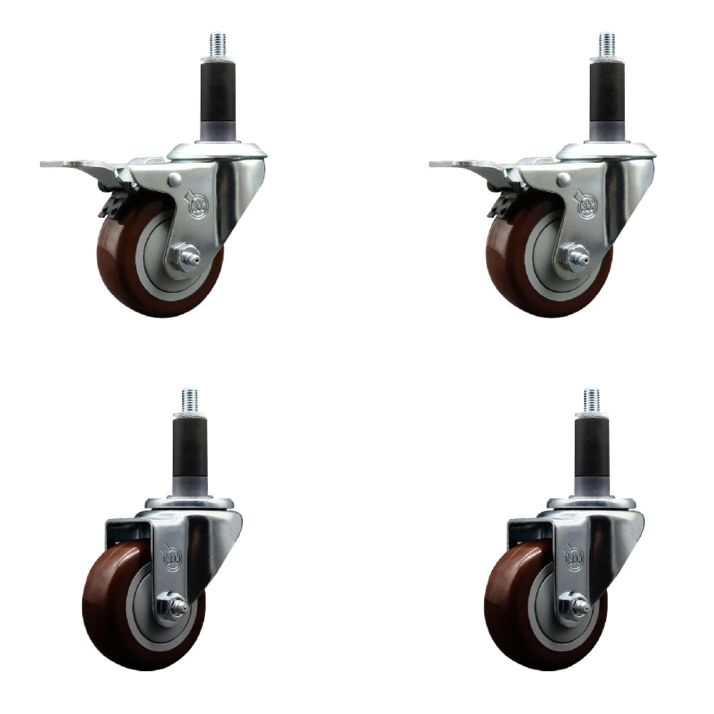 SCC-EXTTL20S314-PPUB-MRN-2-S-2-118 Polyurethane Swivel Expanding Stem Caster with 3 in. Maroon Wheels & 1.13 in. Stems - Set of 4