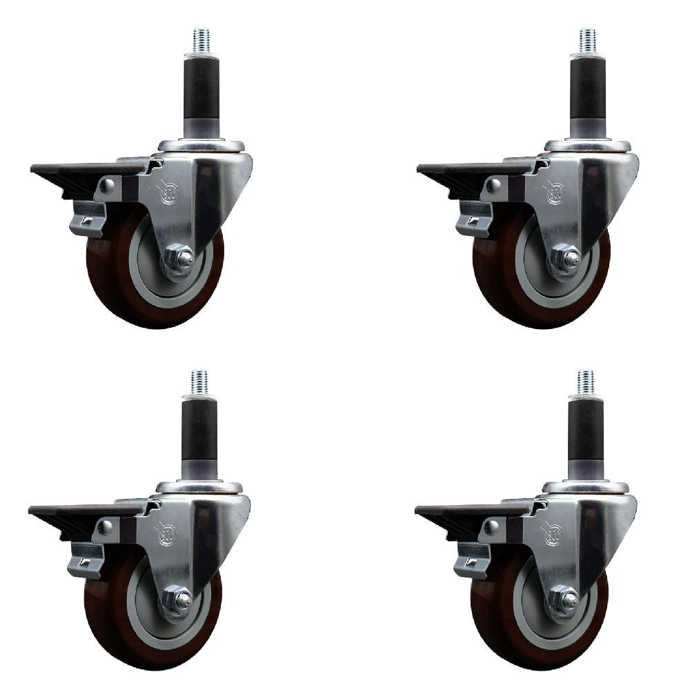 SCC-EX20S3514-PPUB-MRN-PLB-118-4 Polyurethane Swivel Expanding Stem Caster with 3.5 in. Maroon Wheels & 1.13 in. Stems - Set of 4