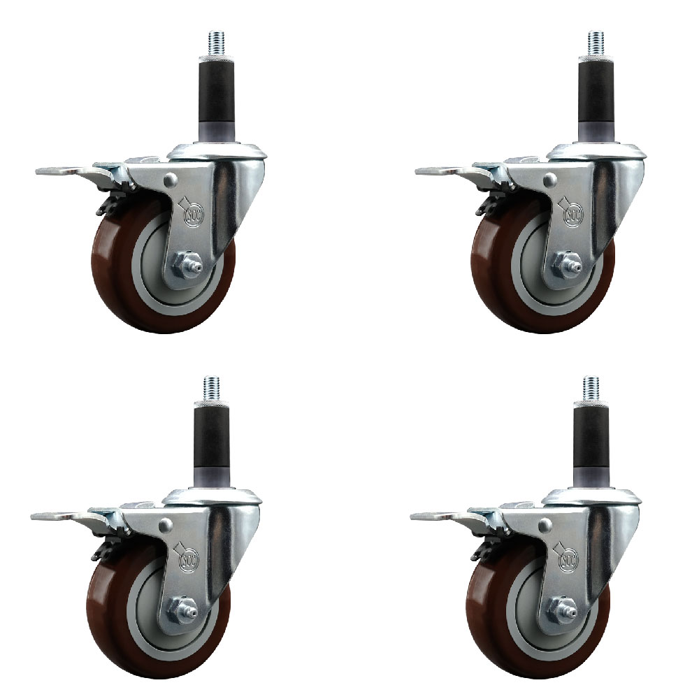 SCC-EXTTL20S3514-PPUB-MRN-118-4 Polyurethane Swivel Expanding Stem Caster with 3.5 in. Maroon Wheels & 1.13 in. Stems - Set of 4