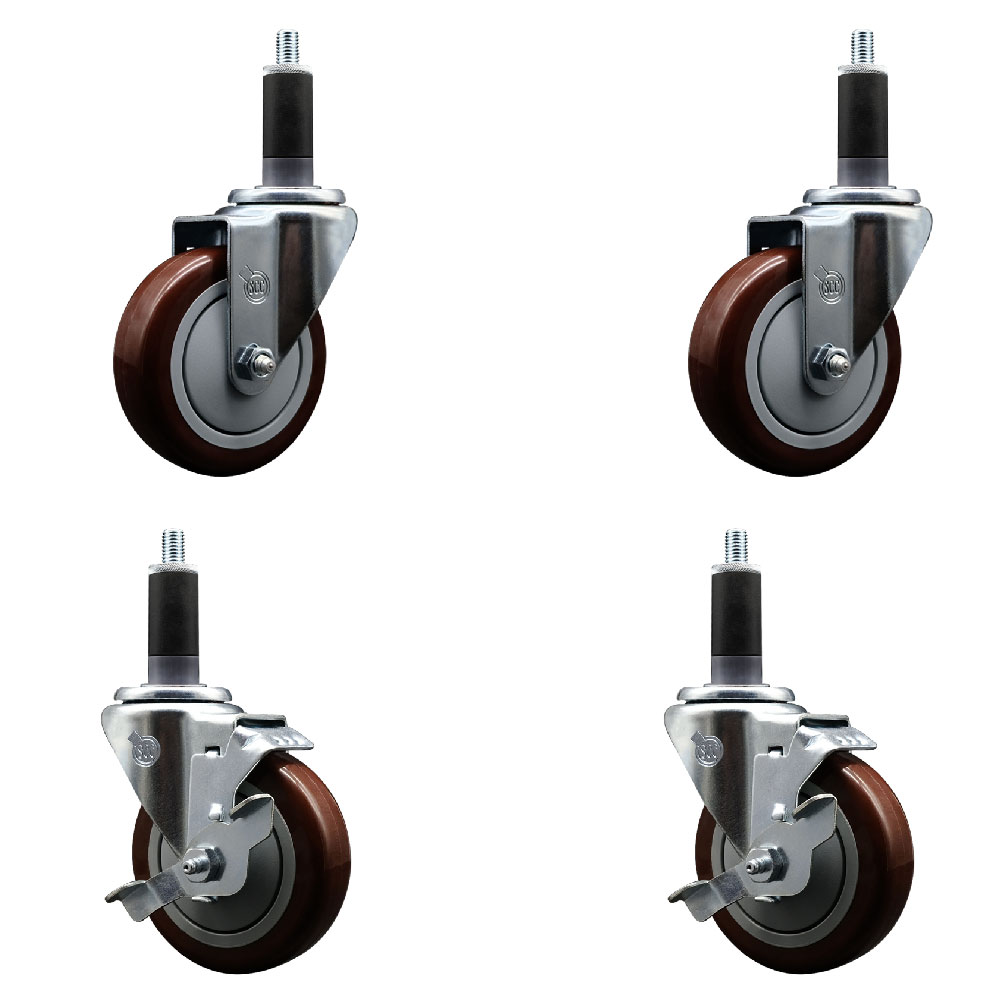 SCC-EX20S414-PPUB-MRN-2-TLB-2-118 Polyurethane Swivel Expanding Stem Caster with 4 in. Maroon Wheels & 1.13 in. Stems - Set of 4