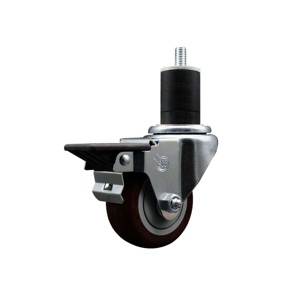 SCC-EX20S314-PPUB-MRN-PLB-134 Polyurethane Expanding Stem Swivel Caster with 3 in. Maroon Wheel & 1.75 in. Stem & Posi Locking Brake