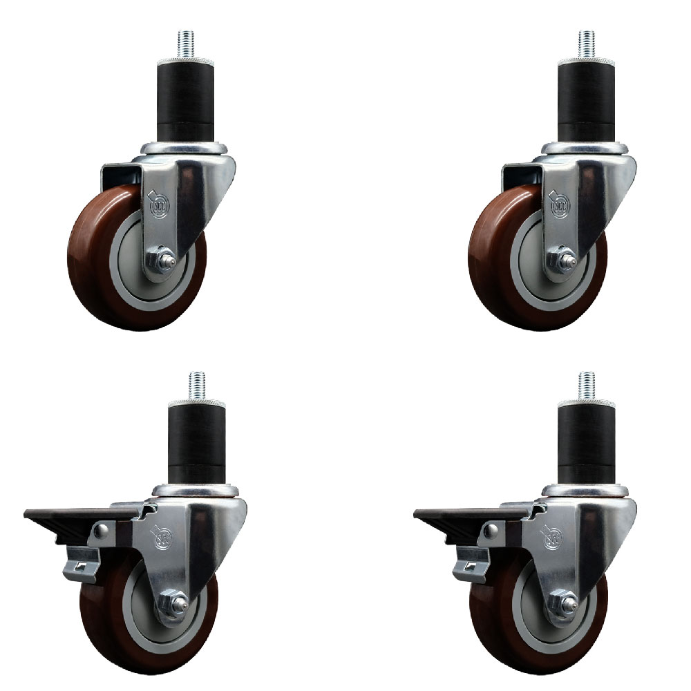 SCC-EX20S3514-PPUB-MRN-2-PLB-2-134 Polyurethane Swivel Expanding Stem Caster with 3.5 in. Maroon Wheels & 1.75 in. Stems - Set of 4