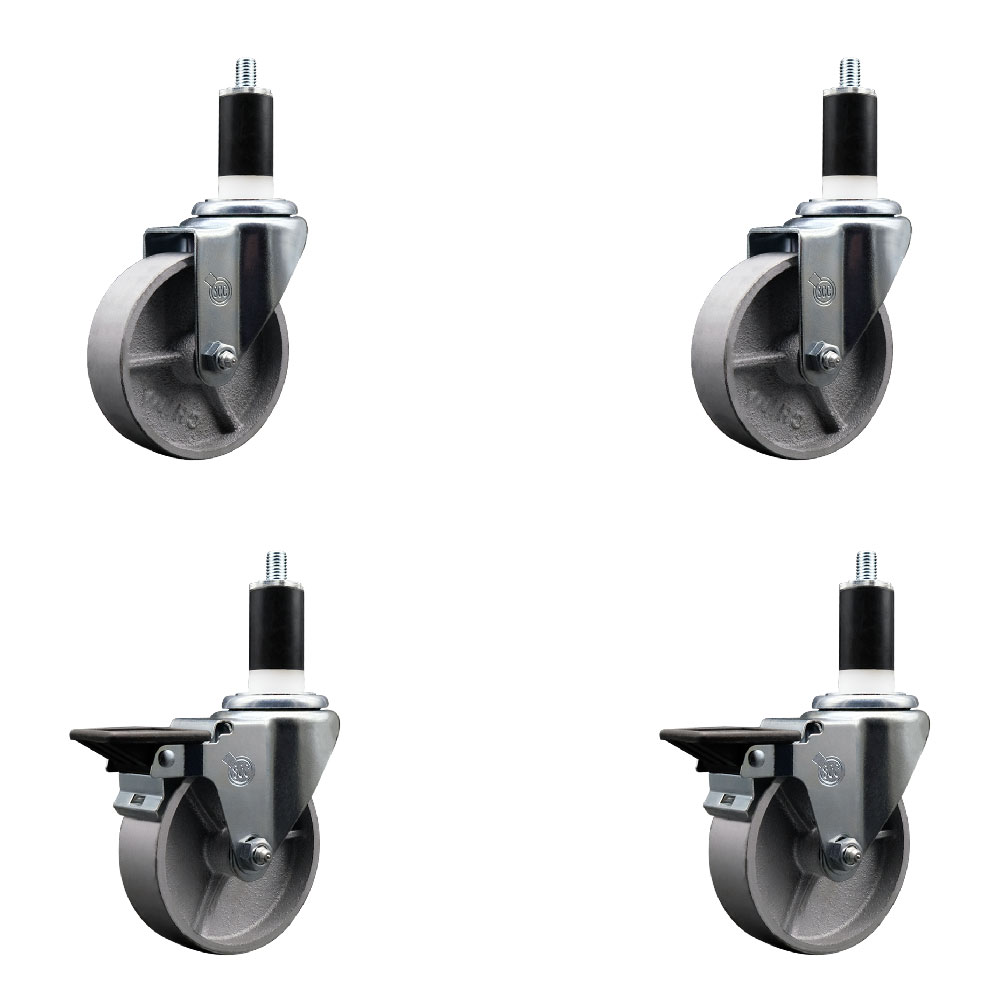 SCC-EX20S414-SSS-2-PLB-2-138 Semi Steel Cast Iron Swivel Expanding Stem Caster with 4 in. Silver Wheels & 1.38 in. Stems - Set of 4