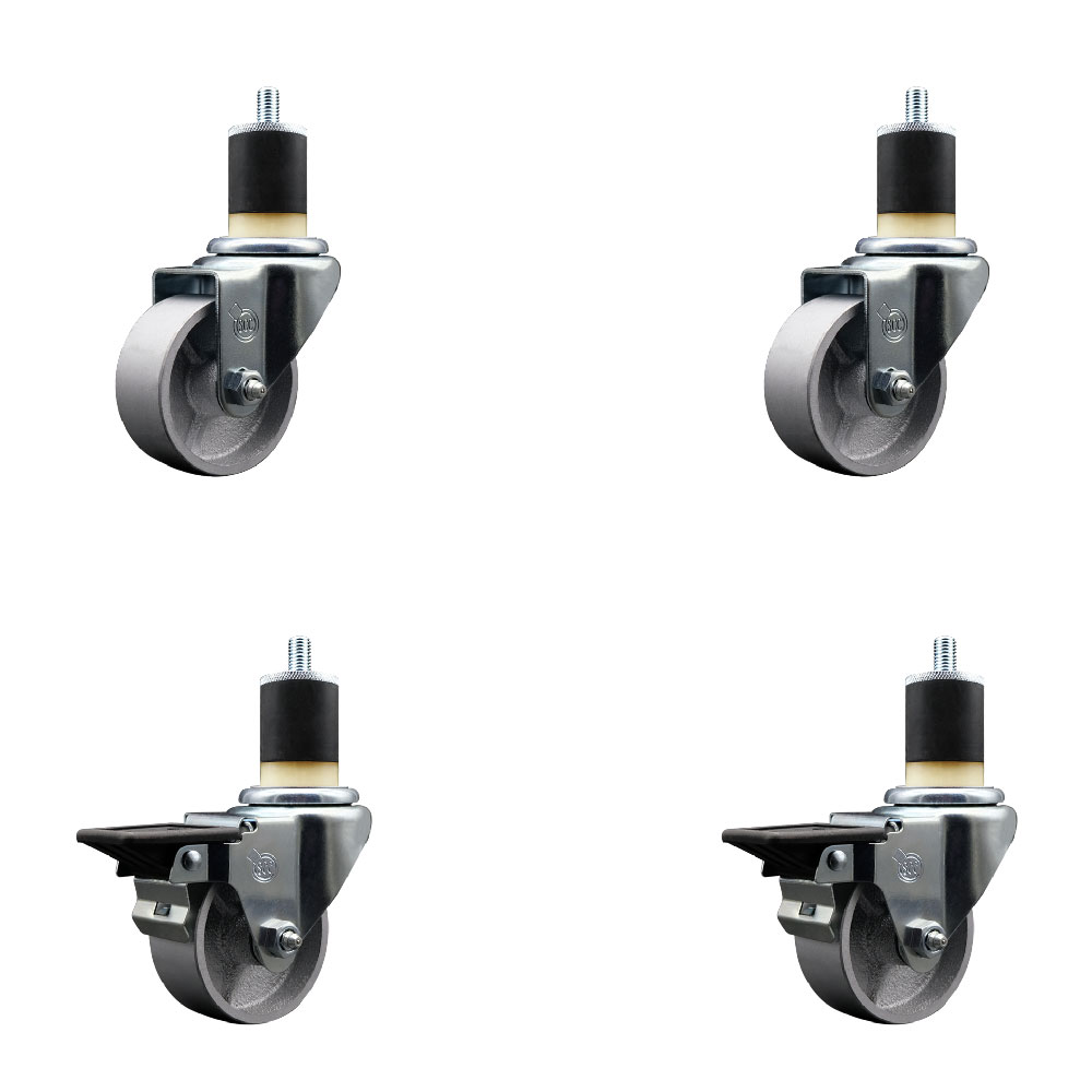 SCC-EX20S314-SSS-2-PLB-2-178 Semi Steel Cast Iron Swivel Expanding Stem Caster with 3 in. Silver Wheels & 1.87 in. Stems - Set of 4