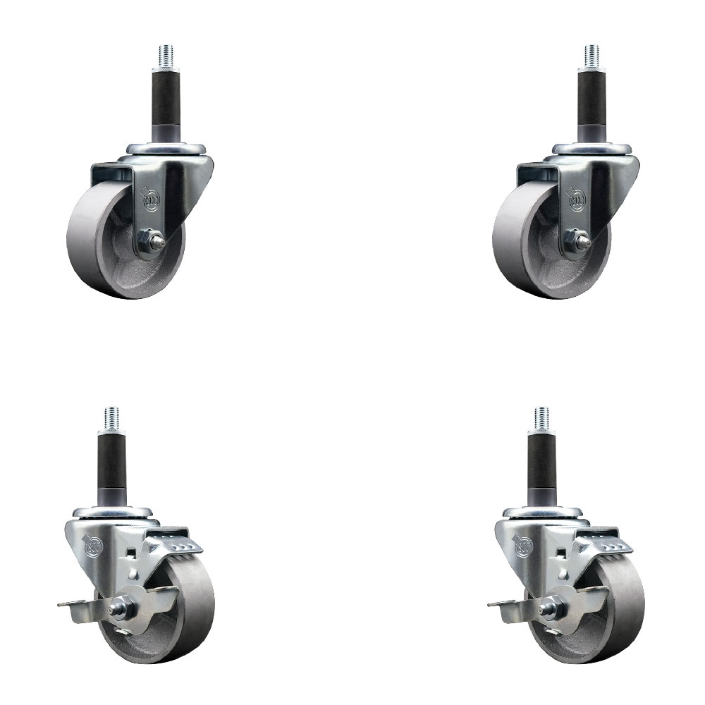SCC-EX20S314-SSS-2-TLB-2-1 Semi Steel Cast Iron Swivel Expanding Stem Caster with 3 in. Silver Wheels & 1 in. Stems - Set of 4
