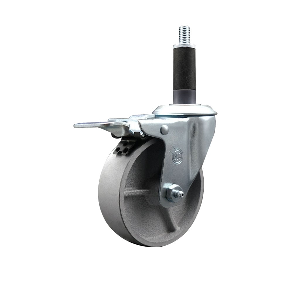 SCC-EXTTL20S414-SSS-1 Semi Steel Cast Iron Swivel Expanding Stem Swivel Caster with 4 in. Silver Wheel & 1 in. Stem & Total Locking Brake