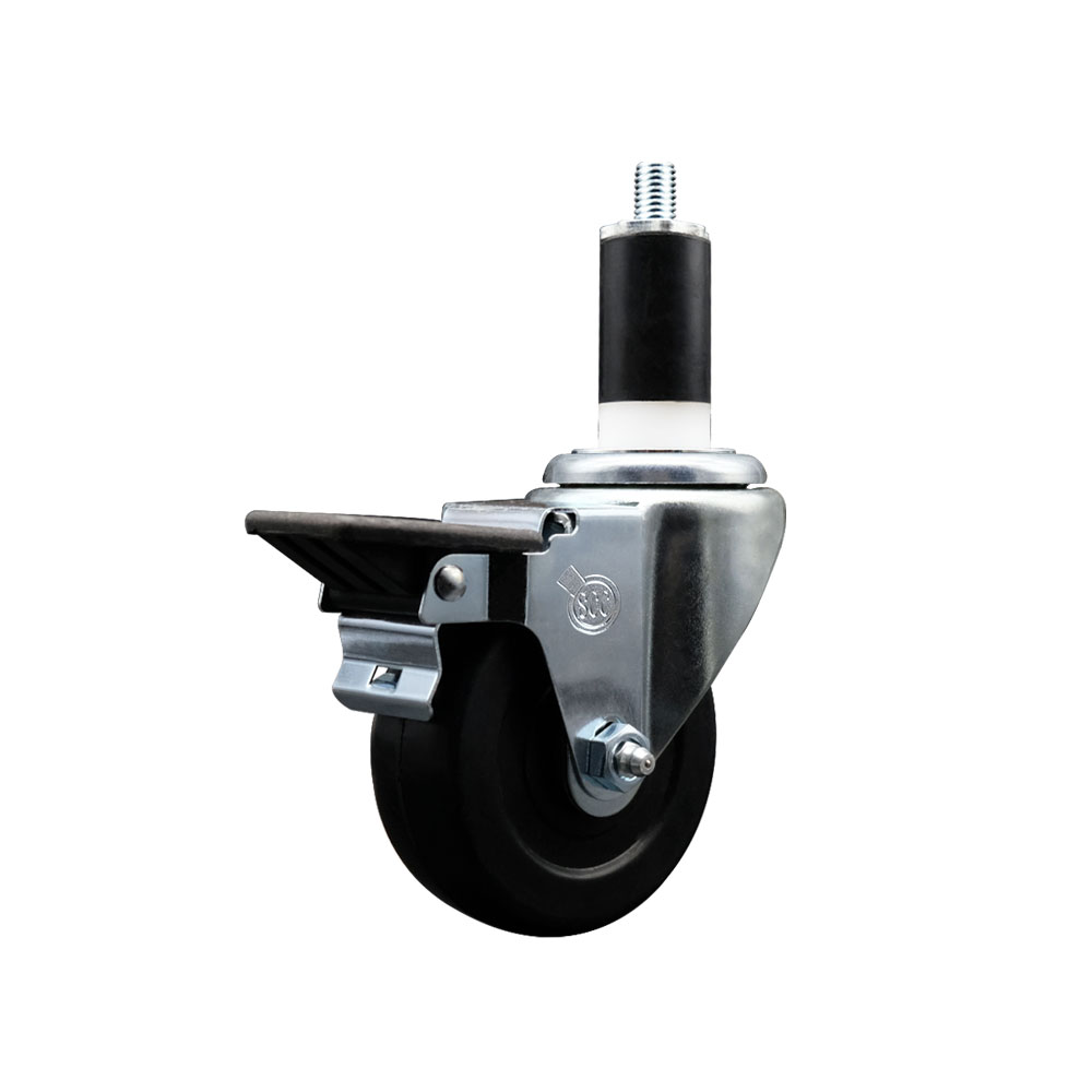 SCC-EX20S3514-SRS-PLB-138 Soft Rubber Expanding Stem Swivel Caster with 3.5 in. Black Wheel & 1.38 in. Stem & Posi Locking Brake