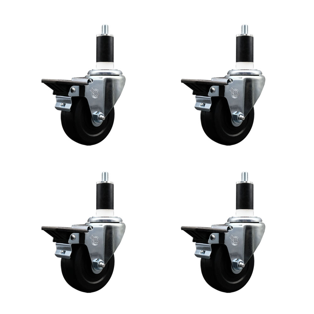 SCC-EX20S3514-SRS-PLB-138-4 Soft Rubber Swivel Expanding Stem Caster with 3.5 in. Black Wheels & 1.38 in. Stems - Set of 4
