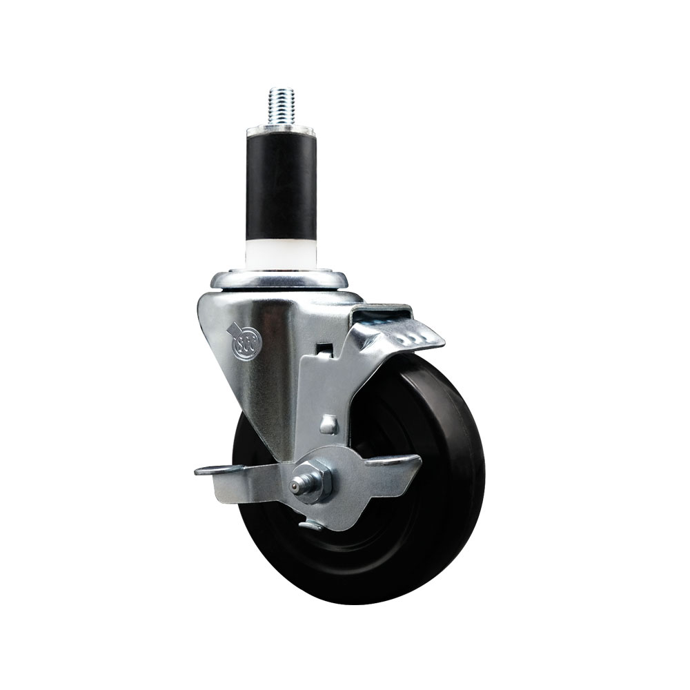 SCC-EX20S414-SRS-TLB-138 Soft Rubber Expanding Stem Swivel Caster with 4 in. Black Wheel & 1.38 in. Stem & Top Locking Brake