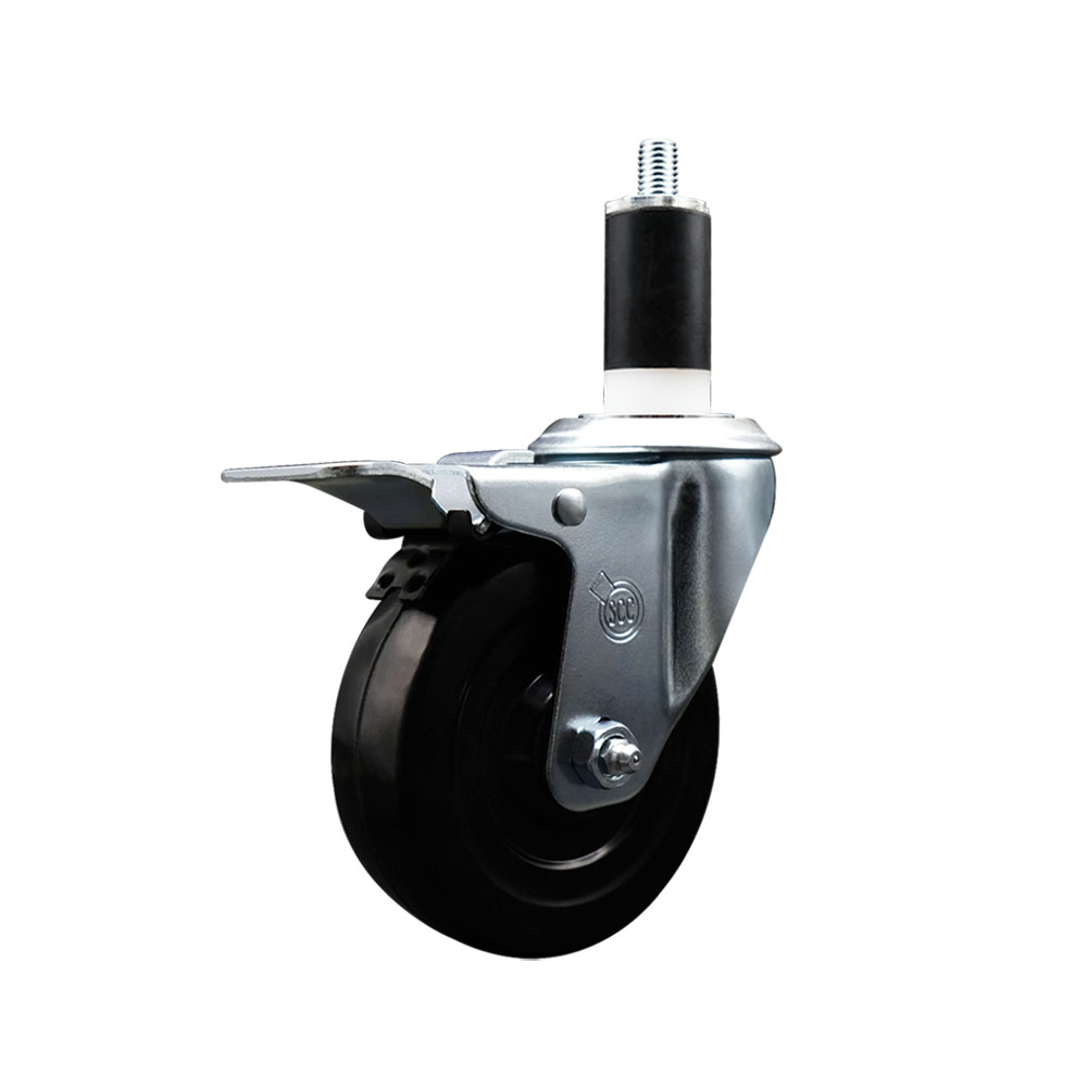 SCC-EXTTL20S414-SRS-138 Soft Rubber Expanding Stem Swivel Caster with 4 in. Black Wheel & 1.38 in. Stem & Total Locking Brake