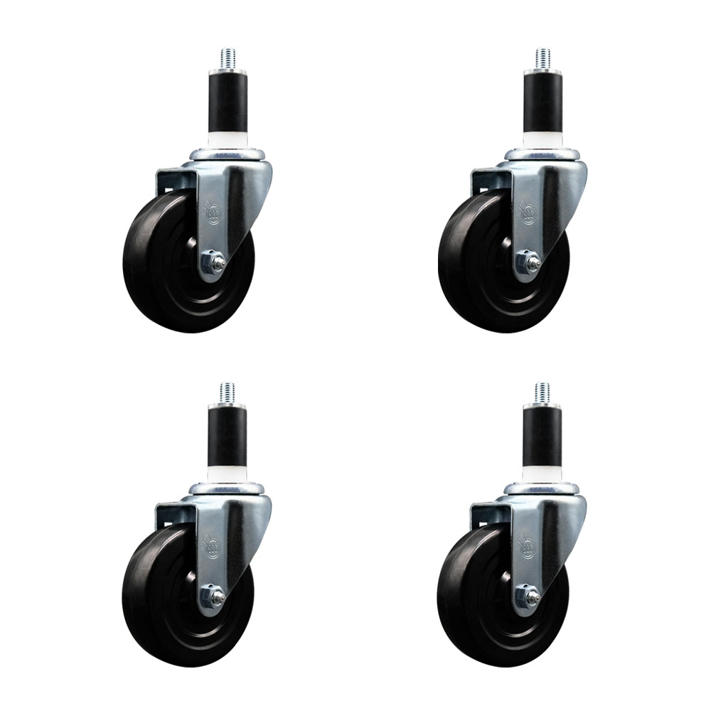 SCC-EX20S414-SRS-138-4 Soft Rubber Swivel Expanding Stem Caster with 4 in. Black Wheels & 1.38 in. Stems - Set of 4
