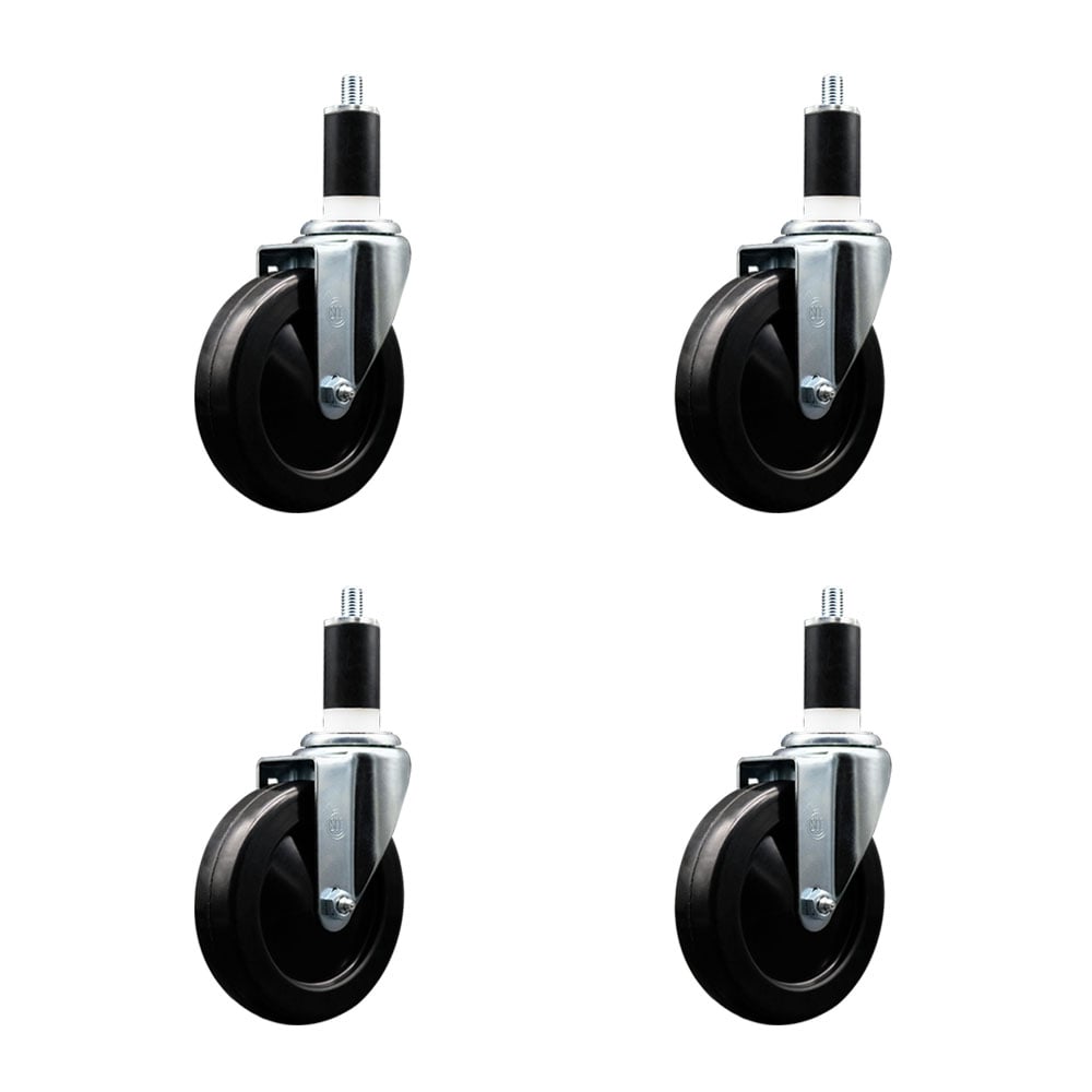 SCC-EX20S514-SRS-138-4 Soft Rubber Swivel Expanding Stem Caster with 5 in. Black Wheels & 1.38 in. Stems - Set of 4