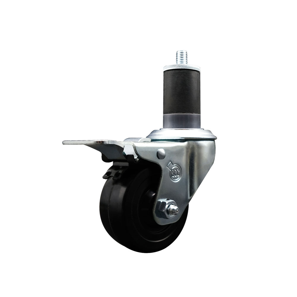 SCC-EXTTL20S314-SRS-158 Soft Rubber Expanding Stem Swivel Caster with 3 in. Black Wheel & 1.63 in. Stem & Total Locking Brake