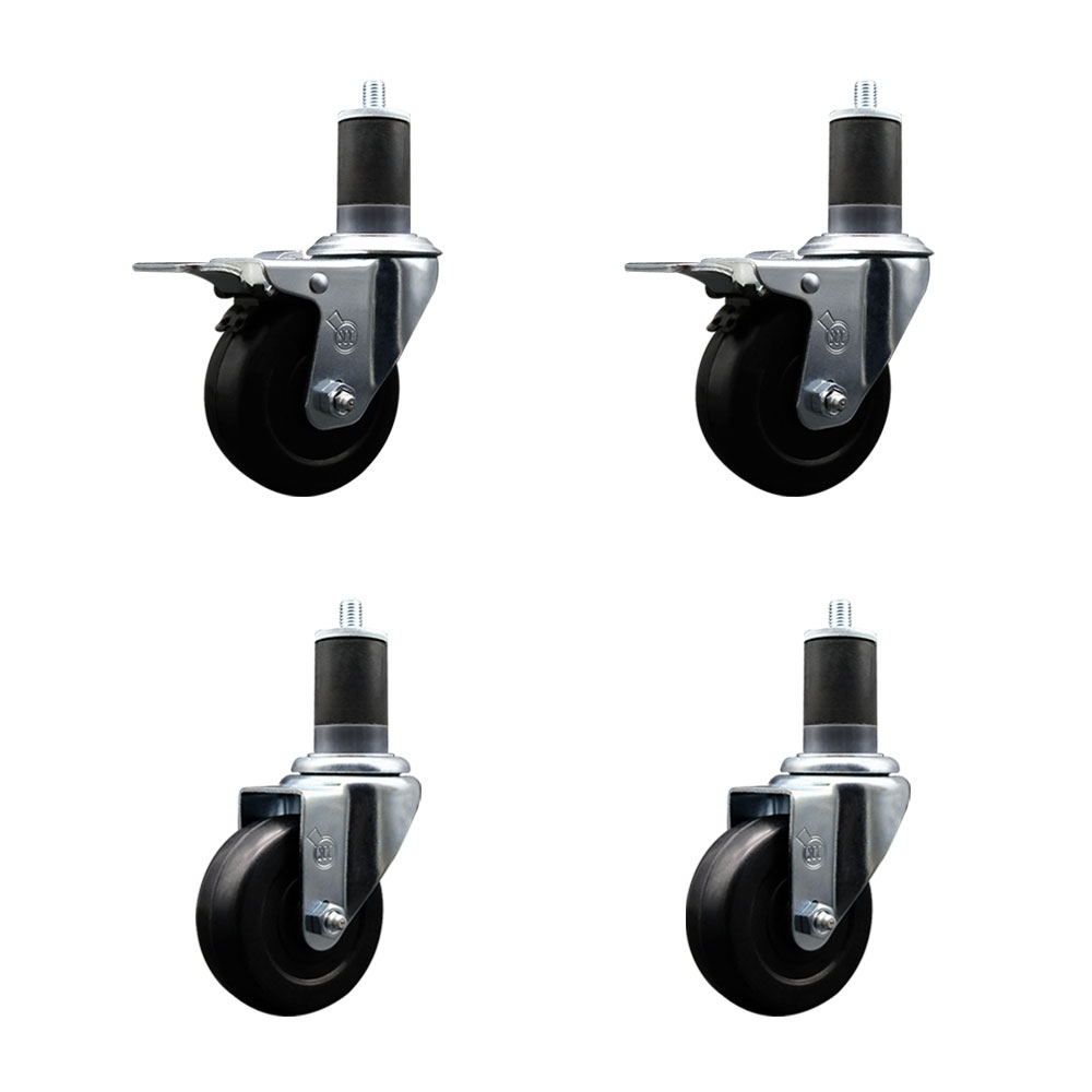 SCC-EXTTL20S3514-SRS-2-S-2-158 Soft Rubber Swivel Expanding Stem Caster with 3.5 in. Black Wheels & 1.63 in. Stems - Set of 4