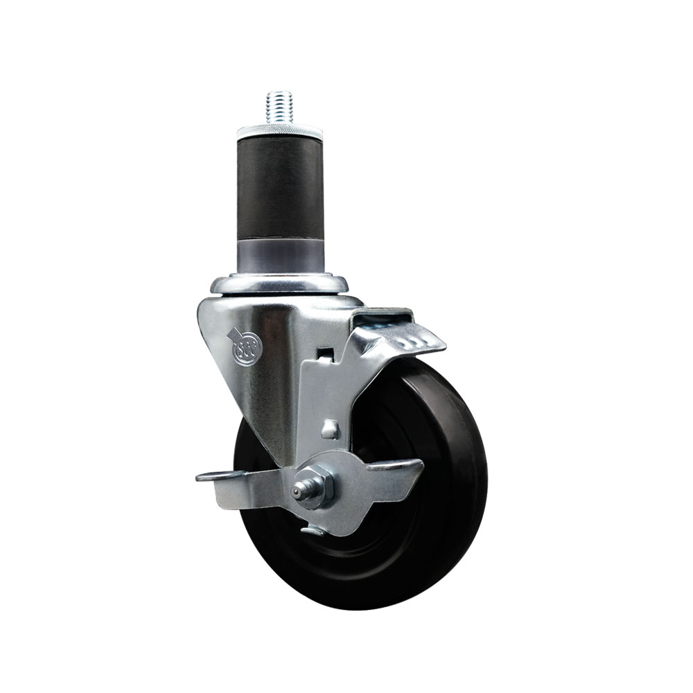 SCC-EX20S414-SRS-TLB-158 Soft Rubber Expanding Stem Swivel Caster with 4 in. Black Wheel & 1.63 in. Stem & Top Locking Brake