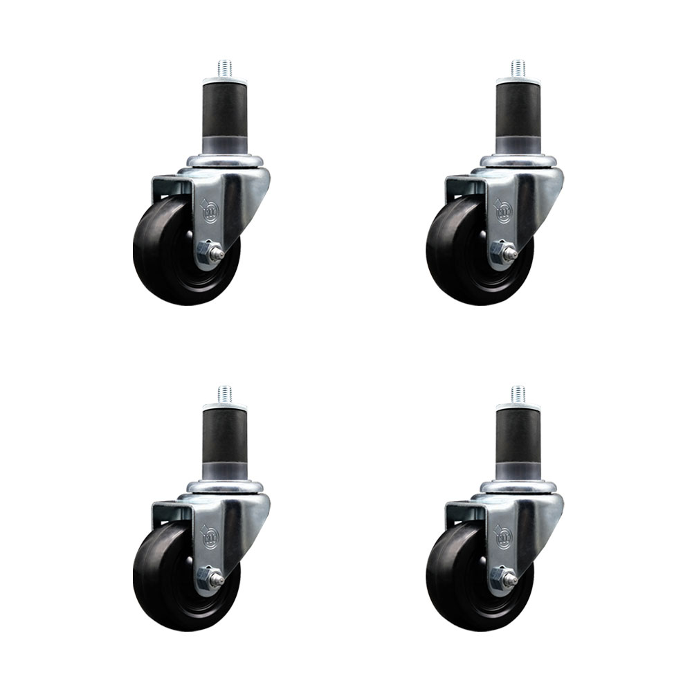 SCC-SSEX20S314-SRS-158-4 Stainless Steel Soft Rubber Swivel Expanding Stem Caster with 3 in. Black Wheels & 1.63 in. Stems - Set of 4