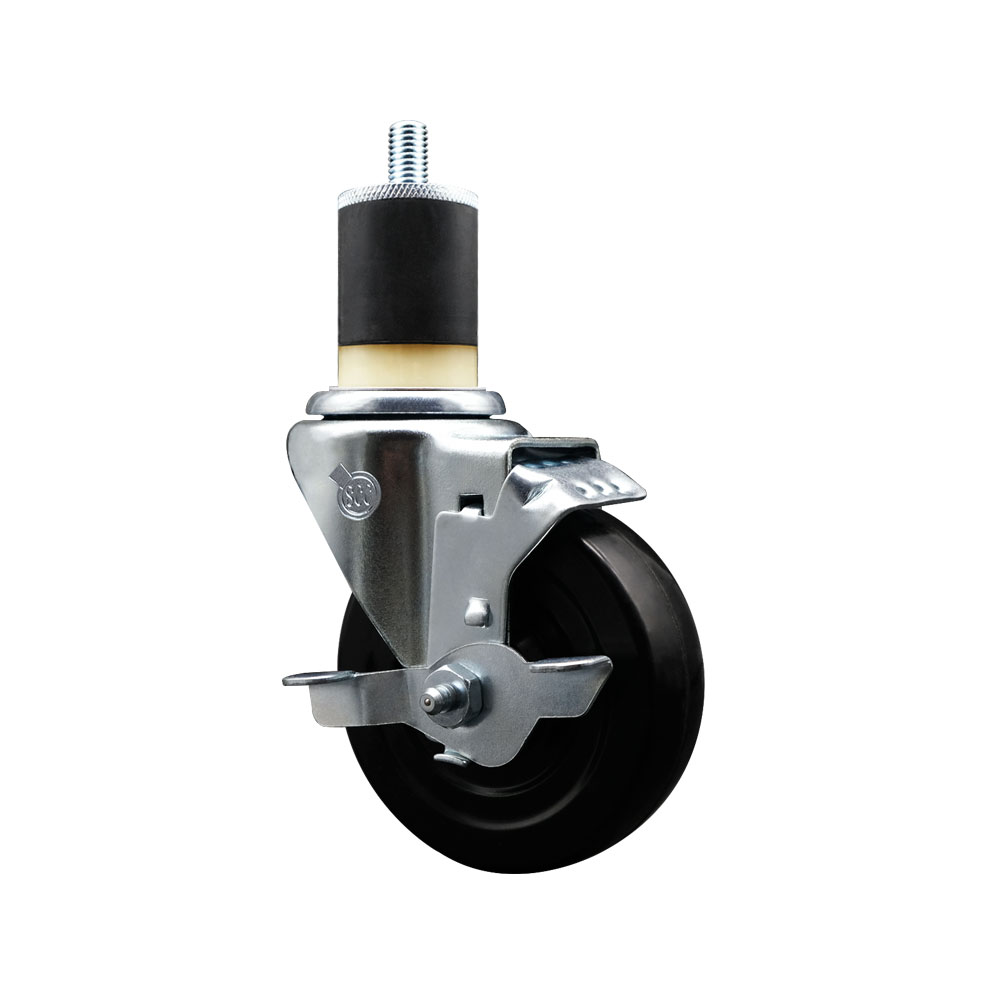 SCC-EX20S414-SRS-TLB-178 Soft Rubber Expanding Stem Swivel Caster with 4 in. Black Wheel & 1.87 in. Stem & Top Locking Brake